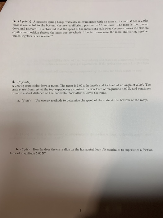 Solved 3. (5 points) A massess spring hang wertically in | Chegg.com