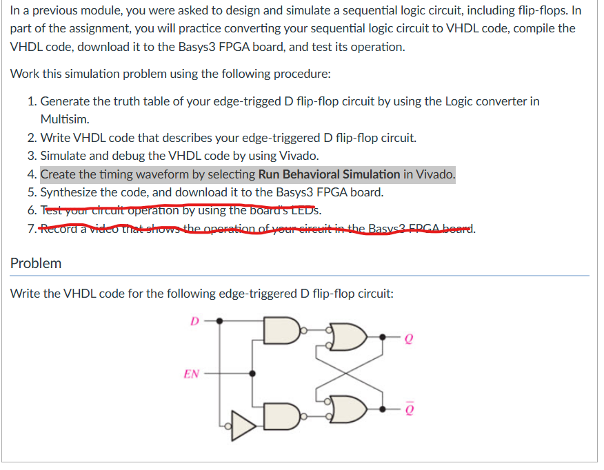 Solved generate the VDHL code for the d flip flop | Chegg.com