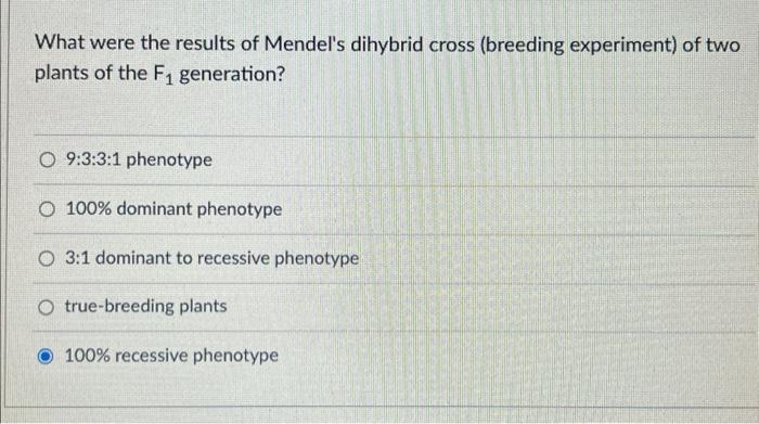 Solved What Were The Results Of Mendels Monohybrid Cross