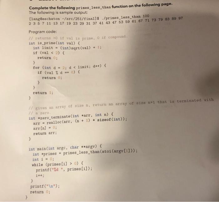 Solved Complete the following primes_less_than function on | Chegg.com