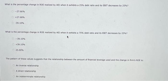 What is the percentage change in ROE realized by AEI | Chegg.com
