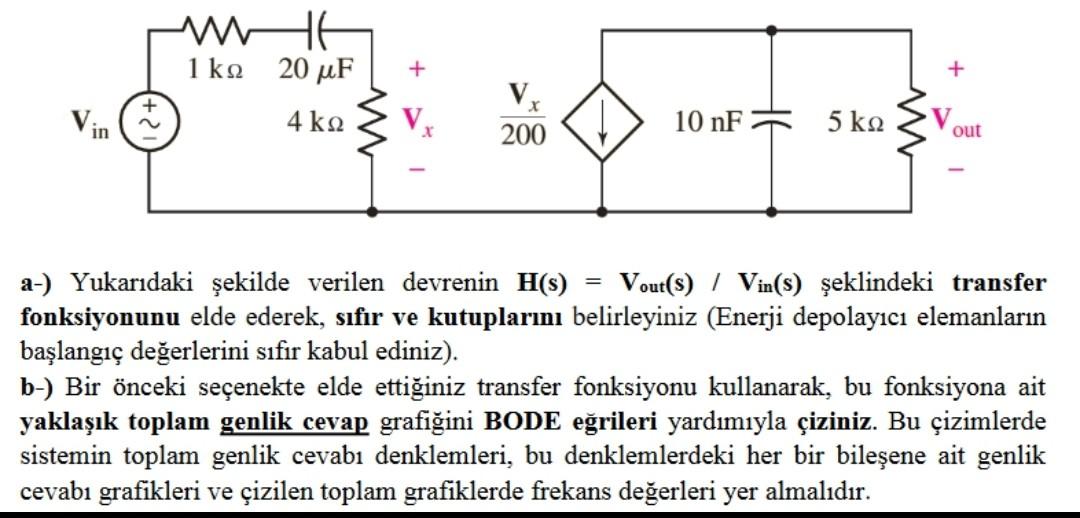 Solved a-) Yukarıdaki şekilde verilen devrenin H(s)=Vout | Chegg.com