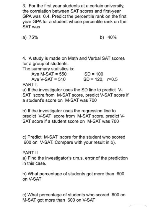Math Course Sat Correlation Solved 3. For the first year students at a certain | Chegg.com