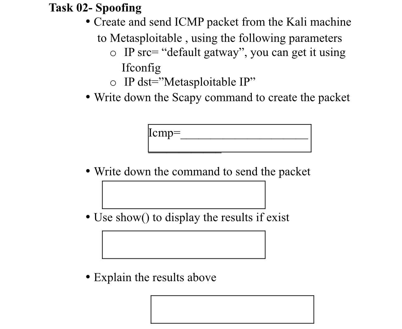 Solved Task 02- ﻿SpoofingCreate and send ICMP packet from | Chegg.com