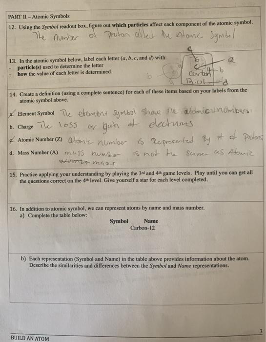 Solved Part Ii - Atomic Symbols 12. Using The Symbol Readout 