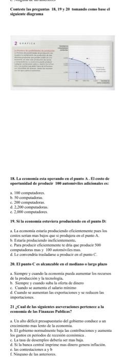 Coeteste las presuntas 18, 19 y 20 temande cemo bave dI siguiente diagrama 18. La coonomia cota operasde cn el pante A. El co