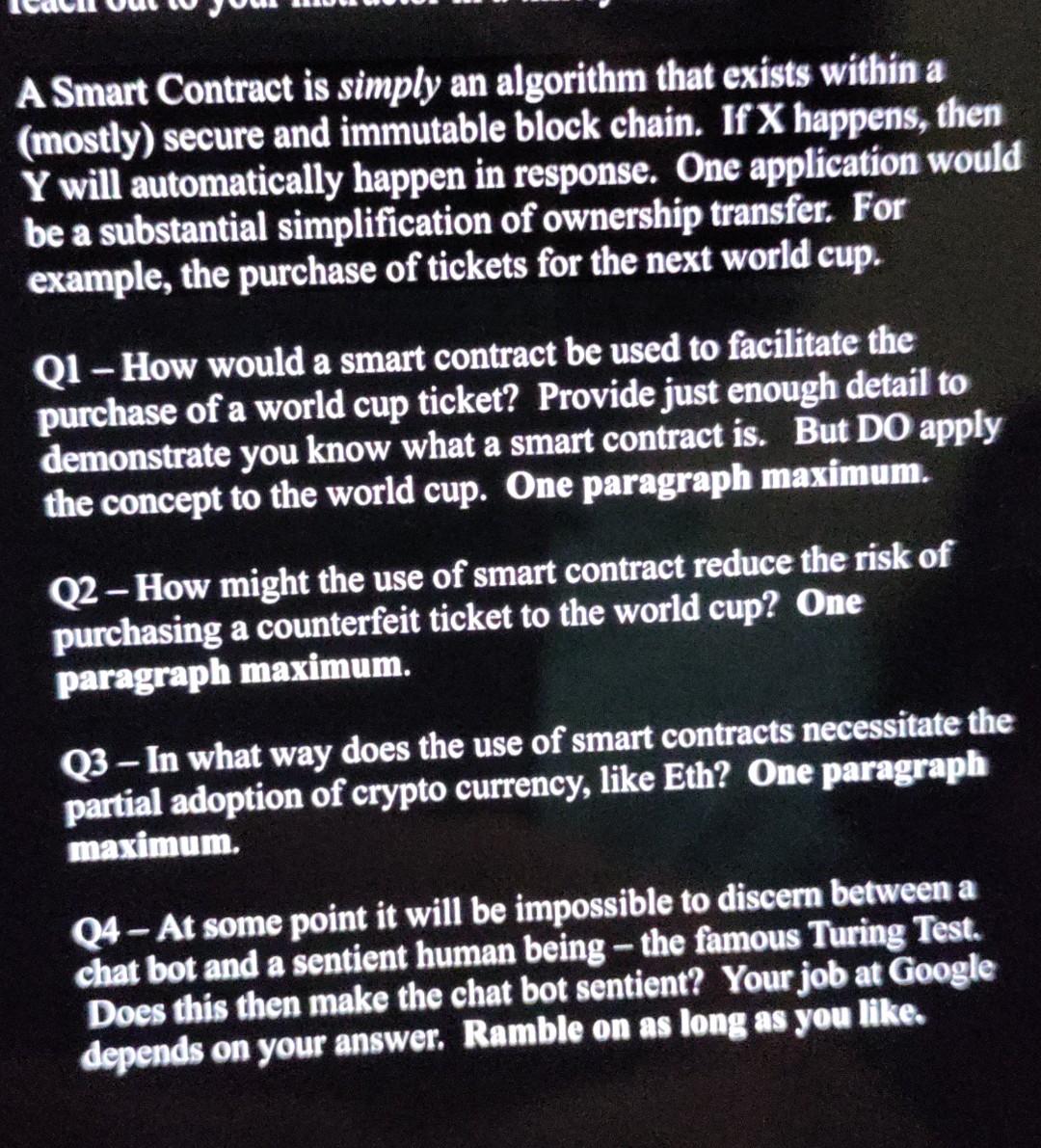 Solved Smart Contract is simply an algorithm that exists | Chegg.com