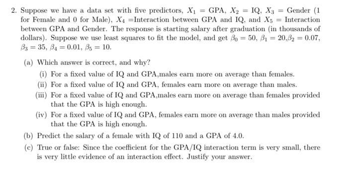 Solved 2. Suppose We Have A Data Set With Five Predictors, | Chegg.com