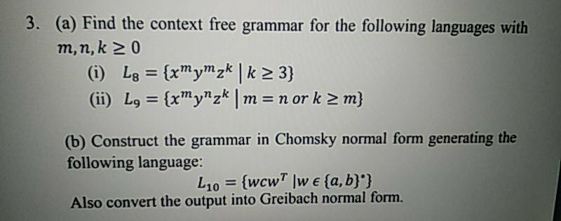 Solved 3. (a) Find the context free grammar for the | Chegg.com