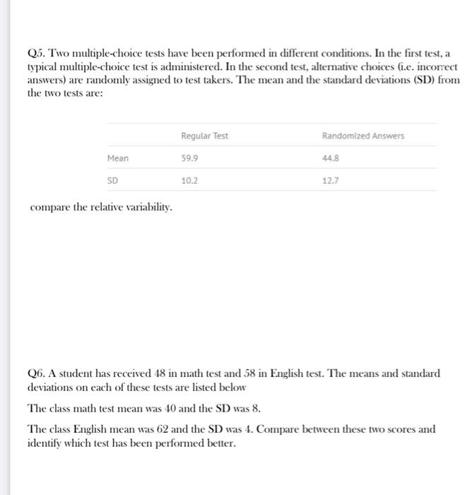 Solved Q5. Two multiple-choice tests have been performed in | Chegg.com