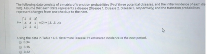 Solved The following data consists of a matrix of transition | Chegg.com