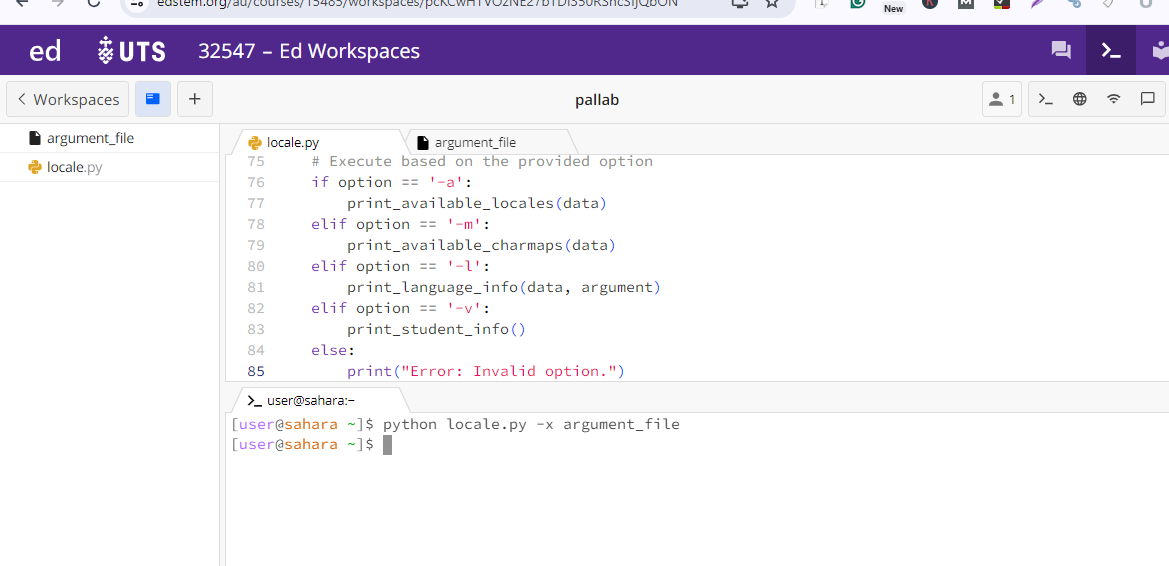 Solved when i am typing ***python locale.py -x argument_file | Chegg.com