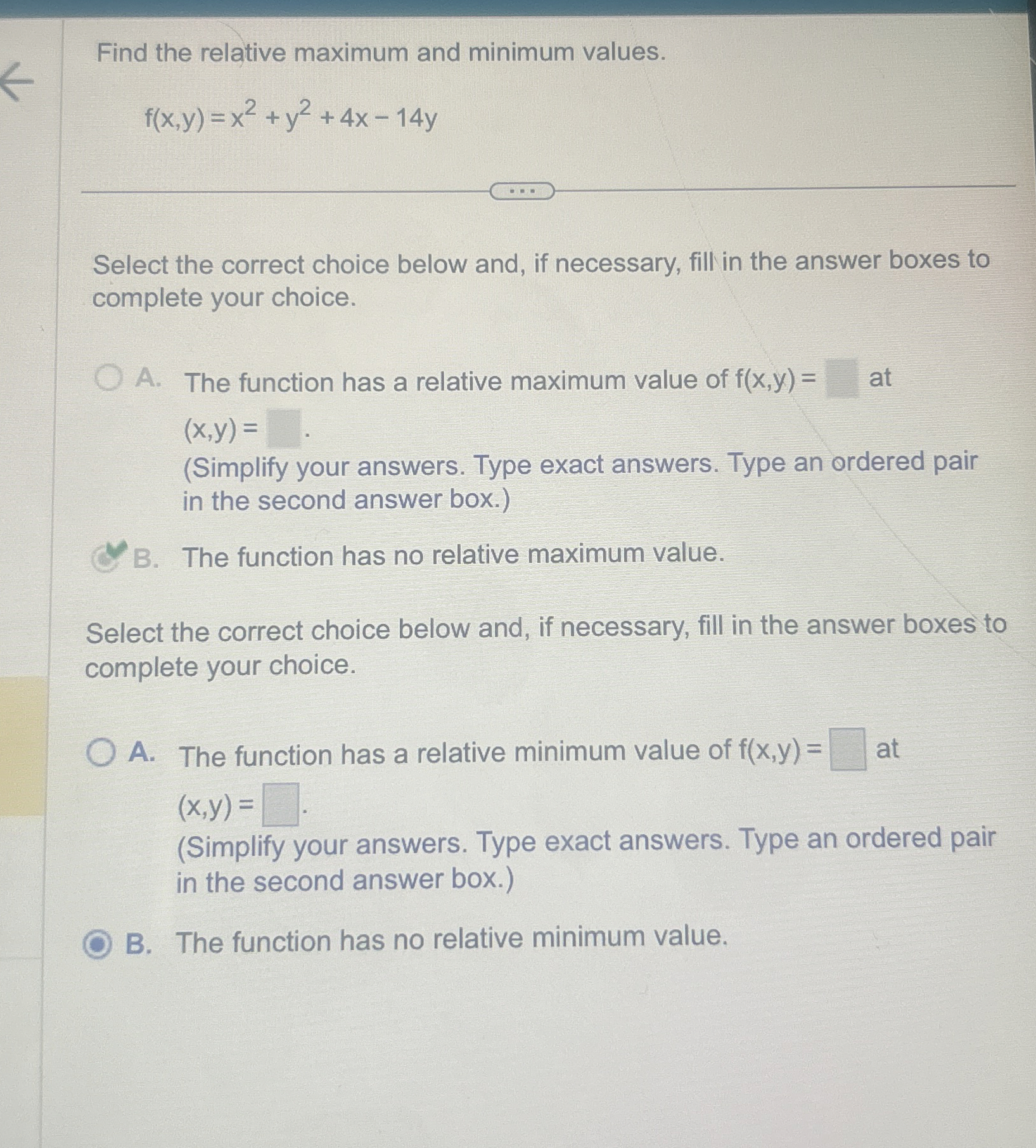 Solved Find the relative maximum and minimum | Chegg.com