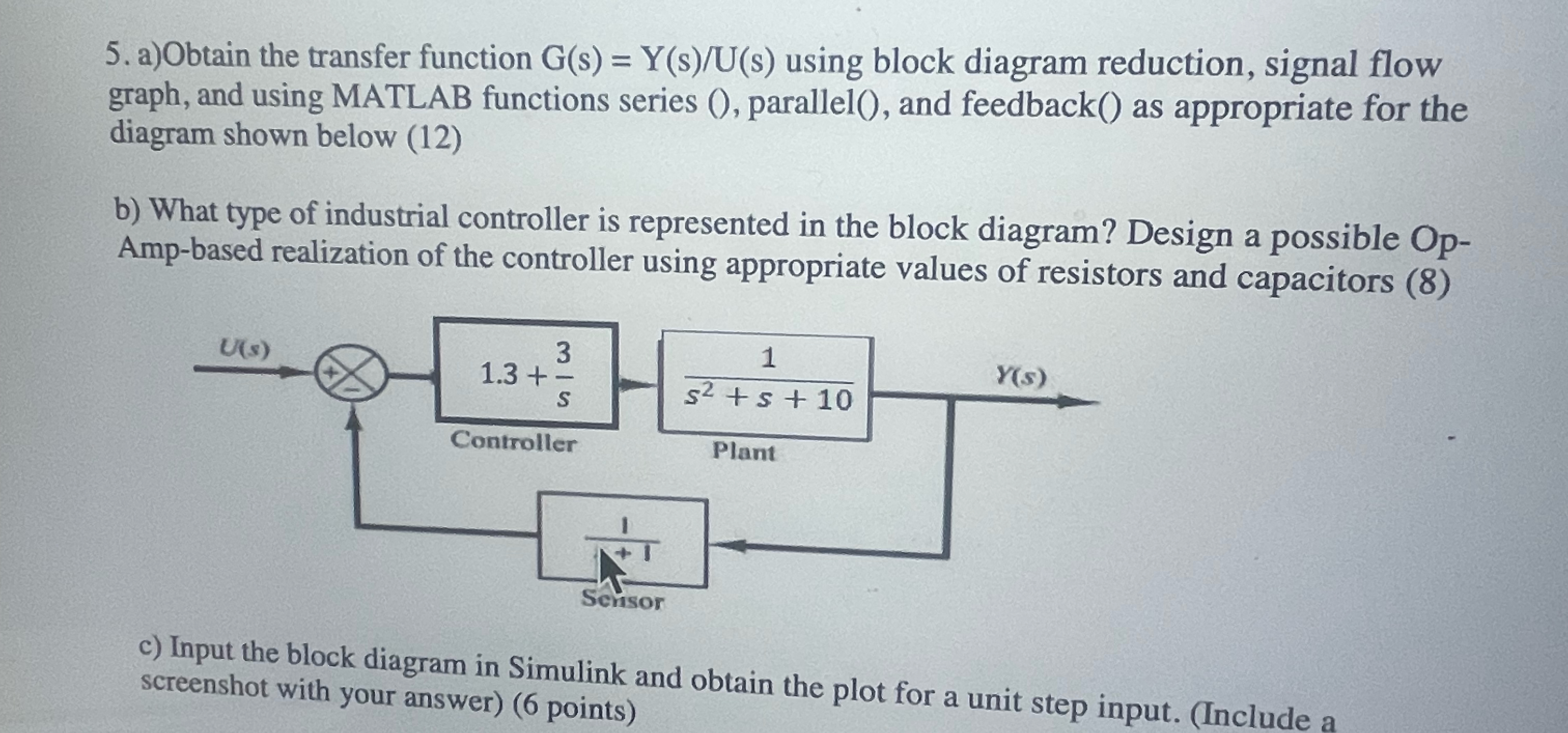 a) ﻿Obtain the transfer function G(s)=YsU(s) ﻿using | Chegg.com