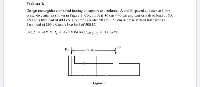 Solved Problem 1: Design rectangular combined footing to | Chegg.com