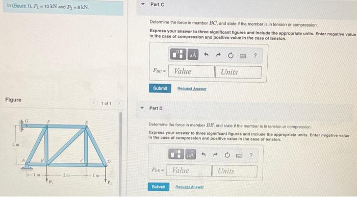 Solved In (Figure 1). P1=10kN and P2=8kN. Part A Determine | Chegg.com