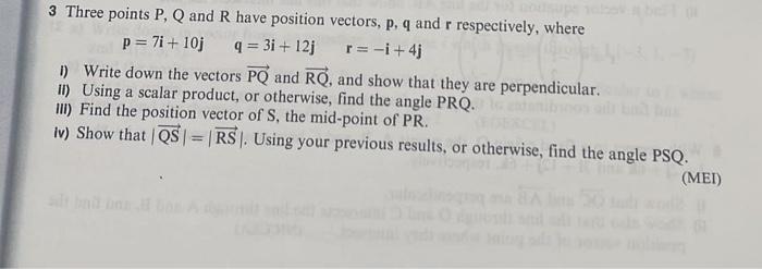 Solved 3 Three Points Pq And R Have Position Vectors Pq