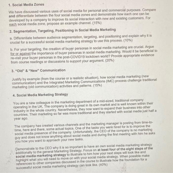 Solved 1. Social Media Zones We have discussed various uses