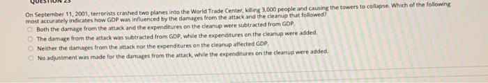 Solved On September 11, 2001, terrorists crashed two planes | Chegg.com