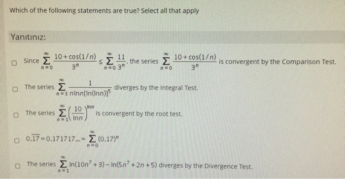 Solved Which Of The Following Statements Are True? Select | Chegg.com