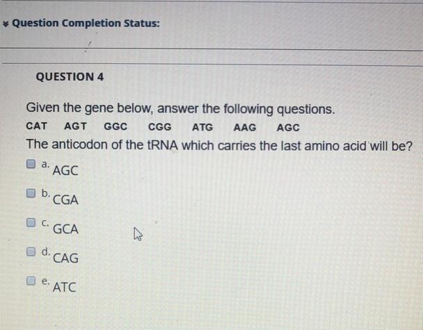 Solved Question Completion Status: QUESTION 4 Given the gene | Chegg.com