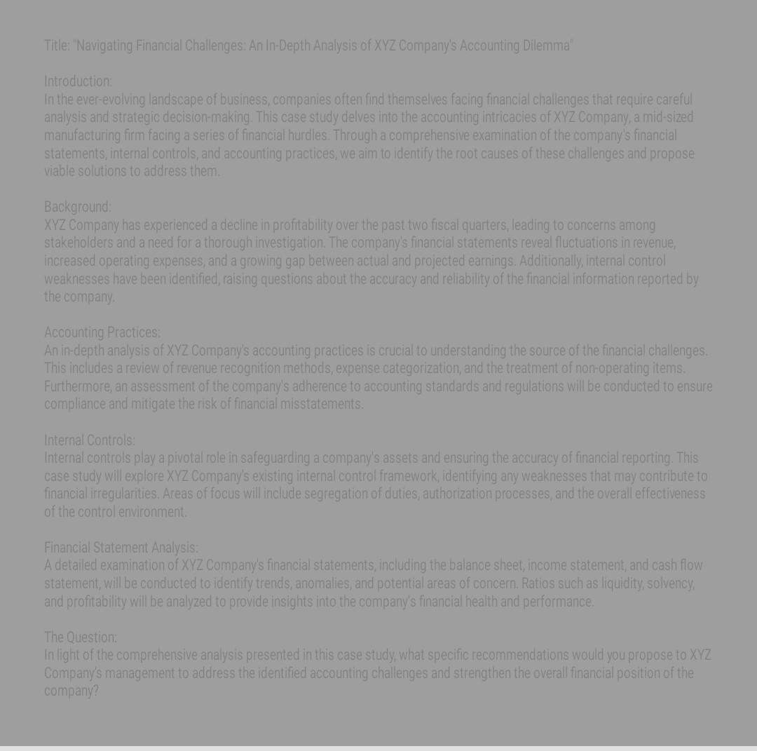 Solved Title: "Navigating Financial Challenges: An In-Depth | Chegg.com