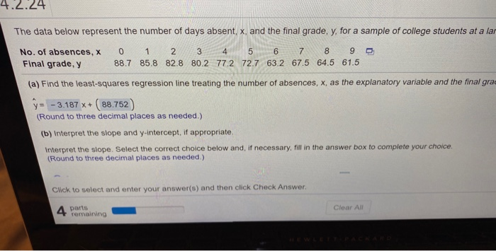 Solved 4.2.24 The data below represent the number of days | Chegg.com