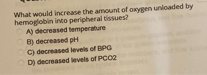 Solved What would increase the amount of oxygen unloaded by | Chegg.com