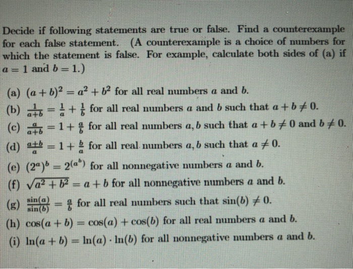 Solved Decide if following statements are true or false. | Chegg.com