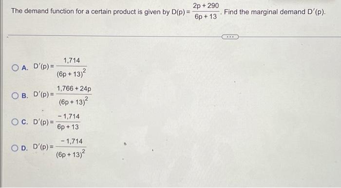 Solved The demand function for a certain product is given by | Chegg.com