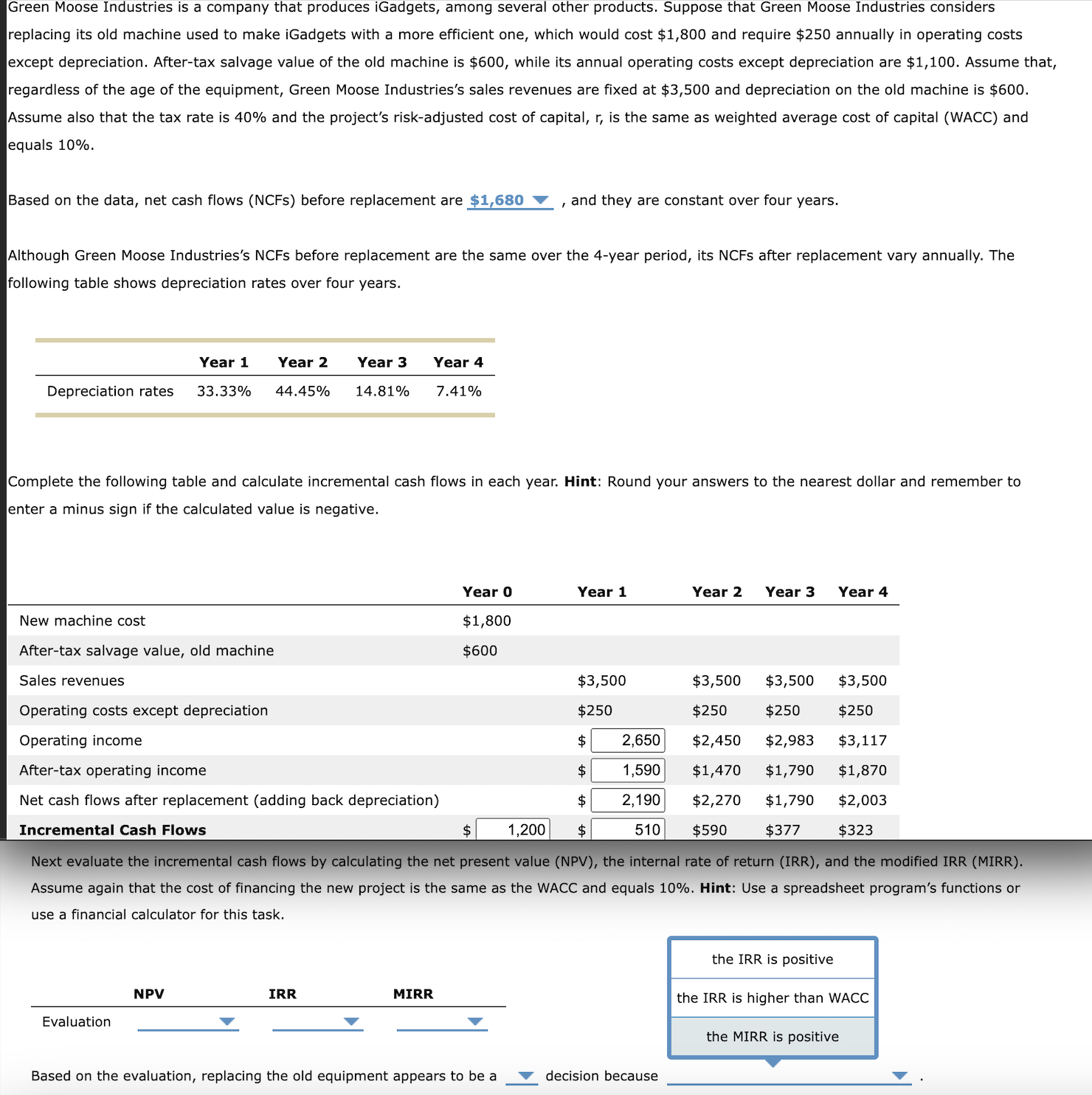 Solved Next Evaluate The Incremental Cash Flows By 0039