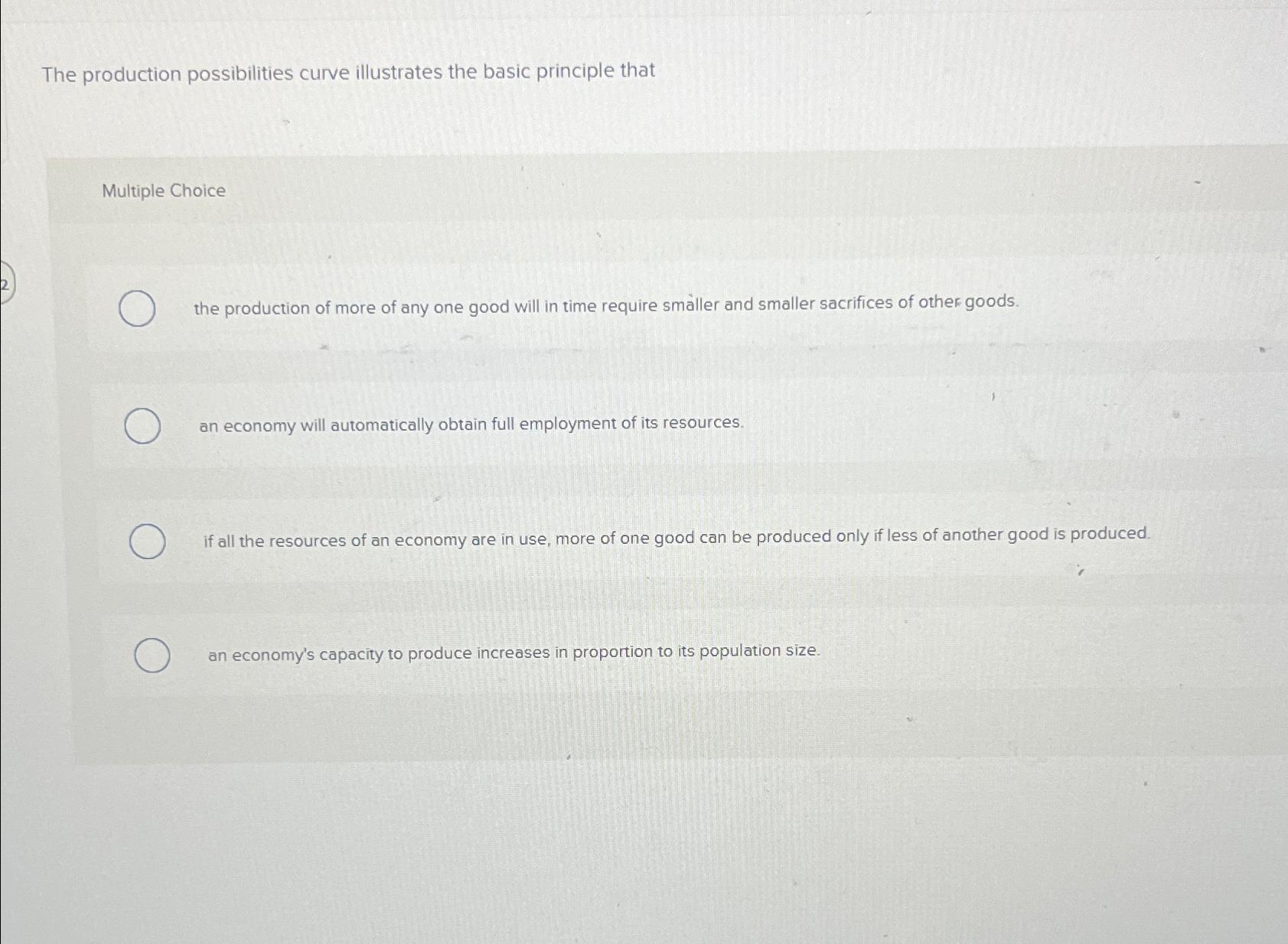 Solved The production possibilities curve illustrates the | Chegg.com