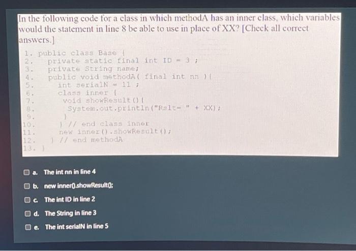 Solved In the following code for a class in which methodA | Chegg.com