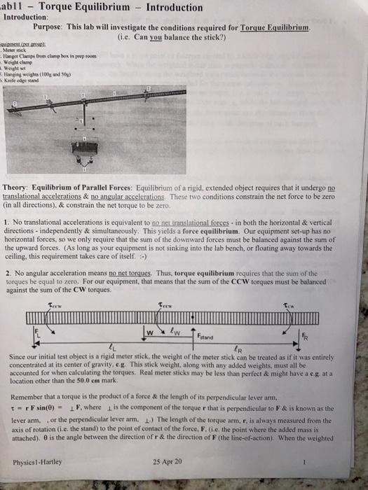 need help answer the first part of the physics lab. | Chegg.com