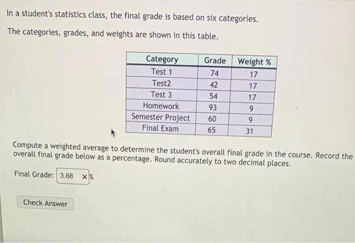 Solved In a student's statistics class, the final grade is | Chegg.com