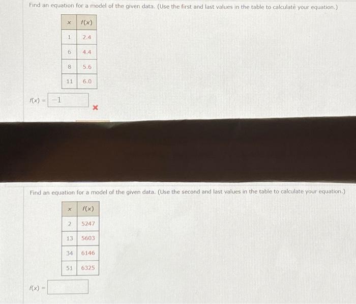 Solved Find an equation for a model of the given data. (Use | Chegg.com