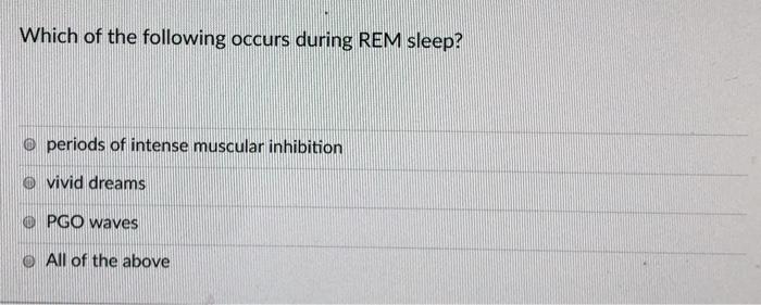 Solved Which Of The Following Occurs During Rem Sleep E Chegg Com
