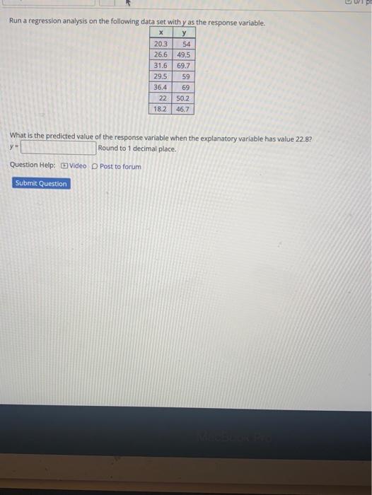 Solved Run a regression analysis on the following data set | Chegg.com
