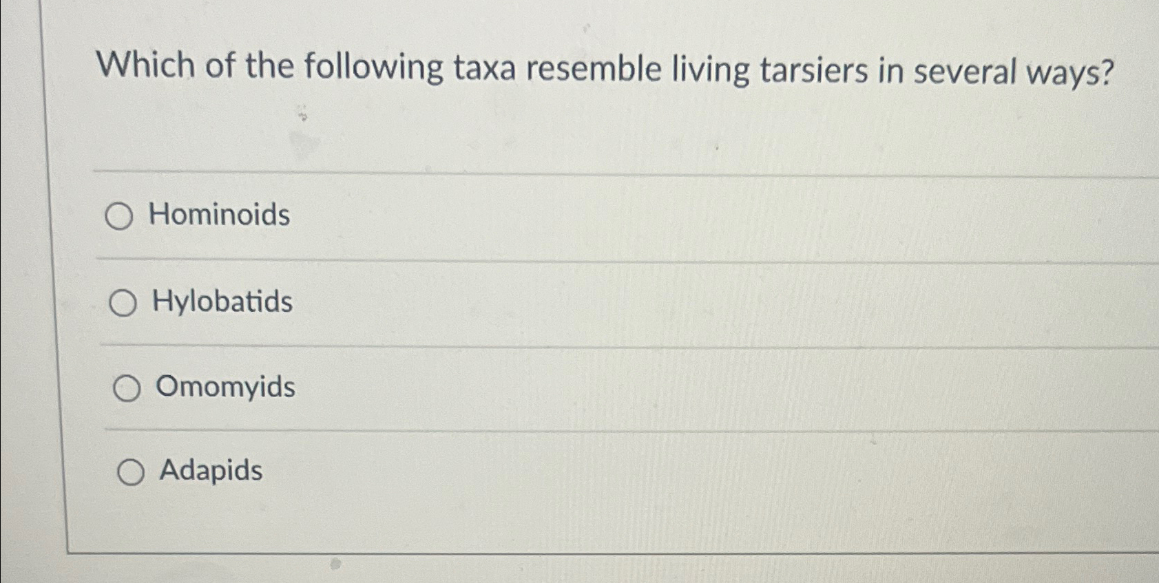 Solved Which of the following taxa resemble living tarsiers | Chegg.com