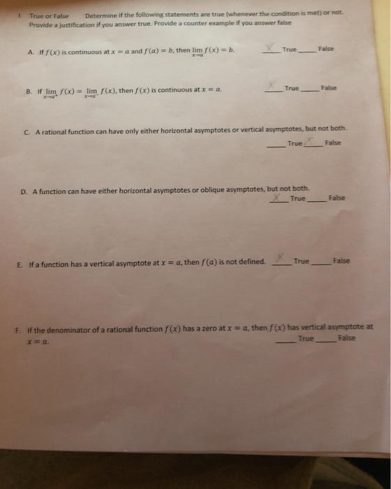 Solved True or False Determine if the following statements | Chegg.com