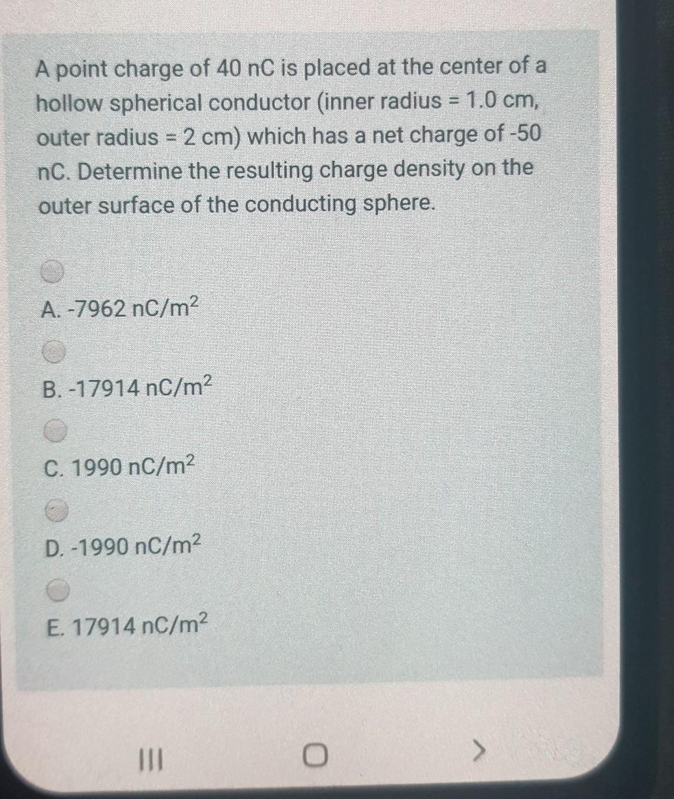 Solved A point charge of 40 nC is placed at the center of a | Chegg.com