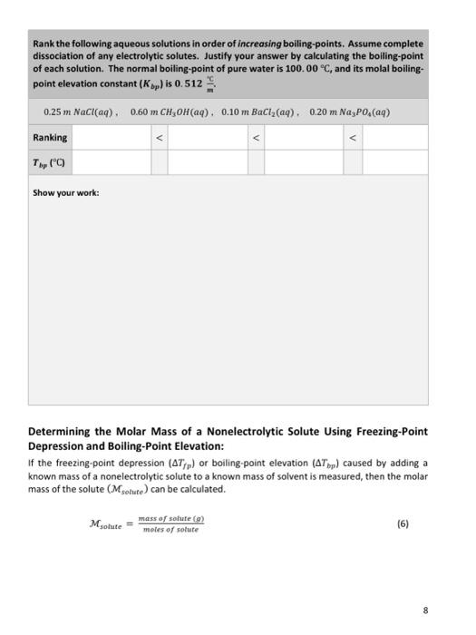 Rank the following aqueous solutions in order of increasing boiling-points. Assume complete dissociation of any electrolytic 