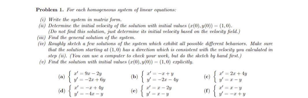 Solved Problem 1. ﻿For each homogeneous system of linear | Chegg.com