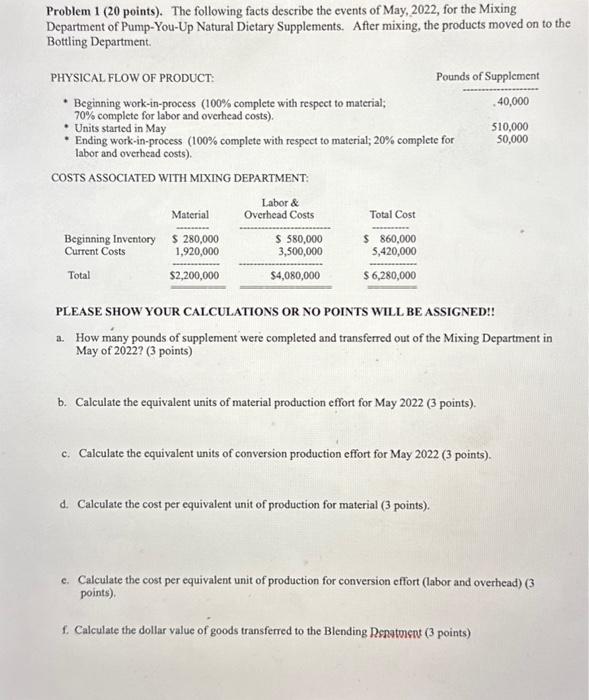 Solved Problem 1 ( 20 Points). The Following Facts Describe | Chegg.com