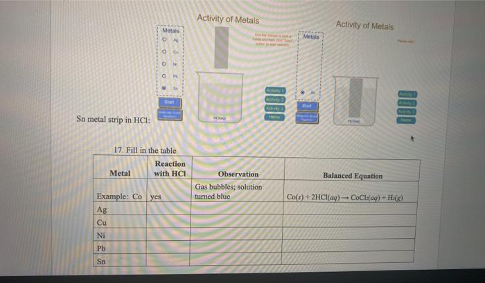 Solved Based on the activity series you made in #17 (you can | Chegg.com