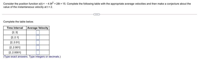 Solved Consider the position function s(t) = -4.912 + 28t + | Chegg.com