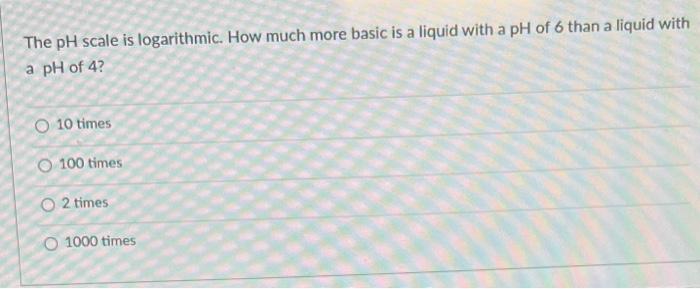 Solved The pH scale is logarithmic. How much more basic is a | Chegg.com