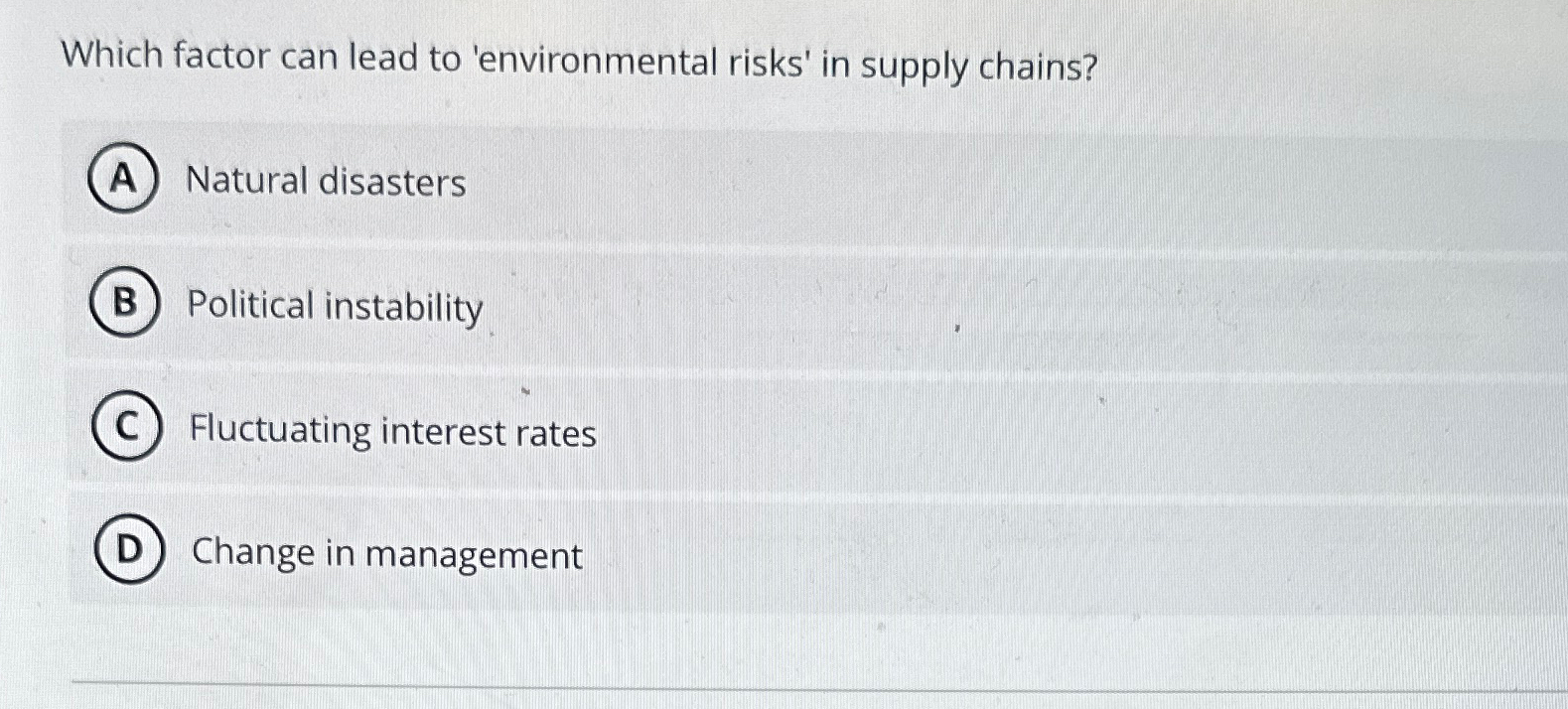 Solved Which factor can lead to 'environmental risks' in | Chegg.com