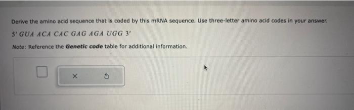 Solved Derive the amino acid sequence that is coded by this | Chegg.com
