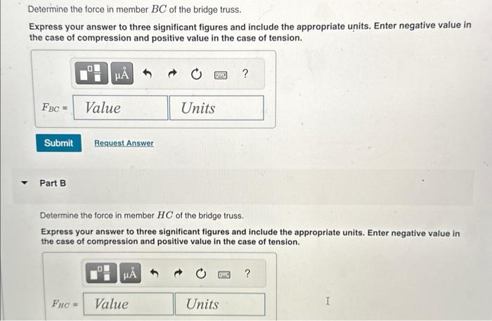 Solved determine the force in members HG, HC, and BC in kN | Chegg.com